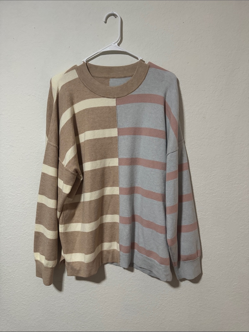 Two-Tone Striped Crewneck Sweater - Medium